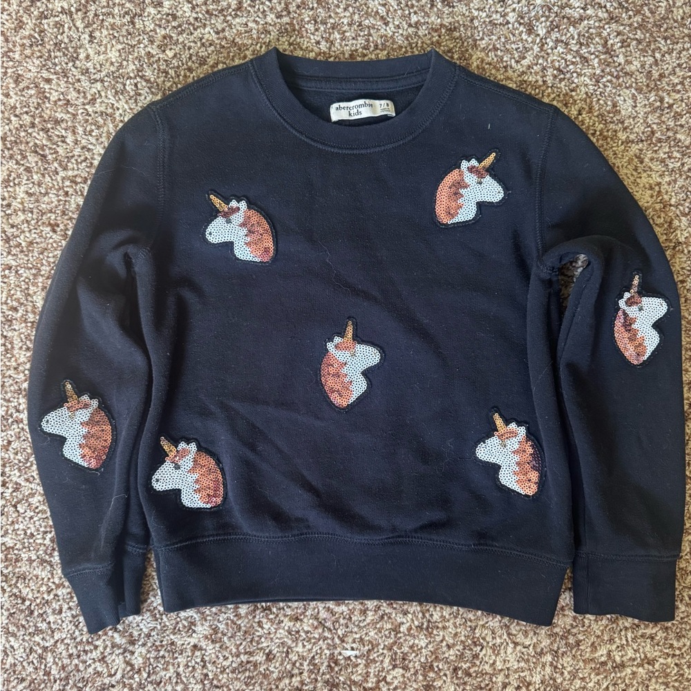 Abercrombie Kids girls 7 / 8 navy blue sweatshirt sequin unicorns